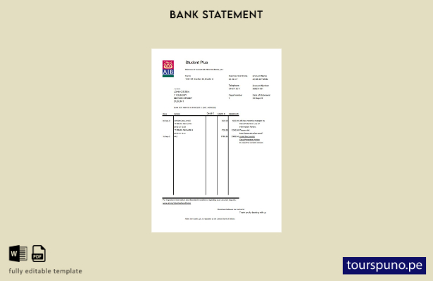 listo para imprimir plantilla de Excel de extracto bancario AIB de Irlanda